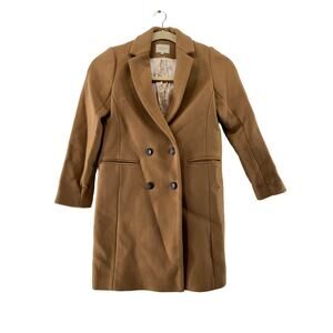 Sezane Double-Breasted Wool Blend Camel Coat